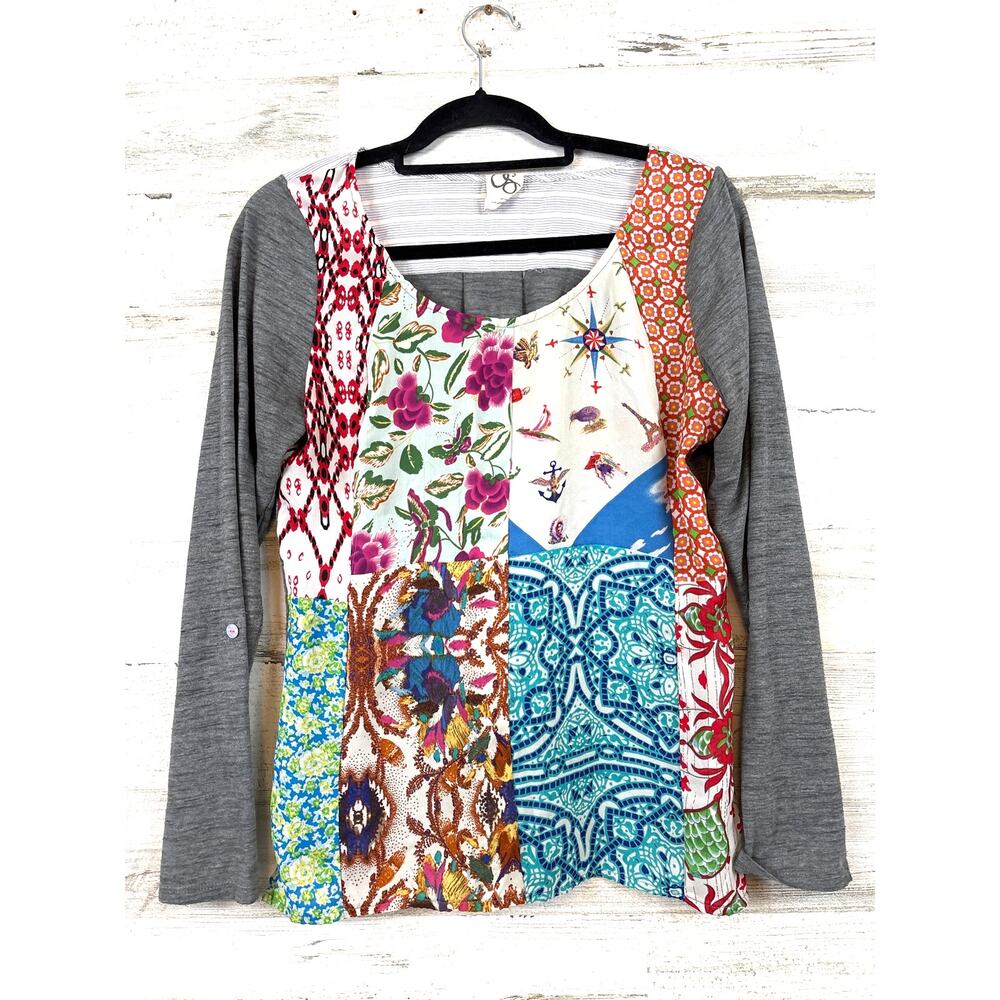 Anthropologie One September Womens M Multi Patchwork Floral Boho Blouse Top